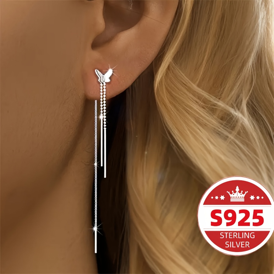 Women's S925 Sterling Silver Butterfly Tassel Earrings